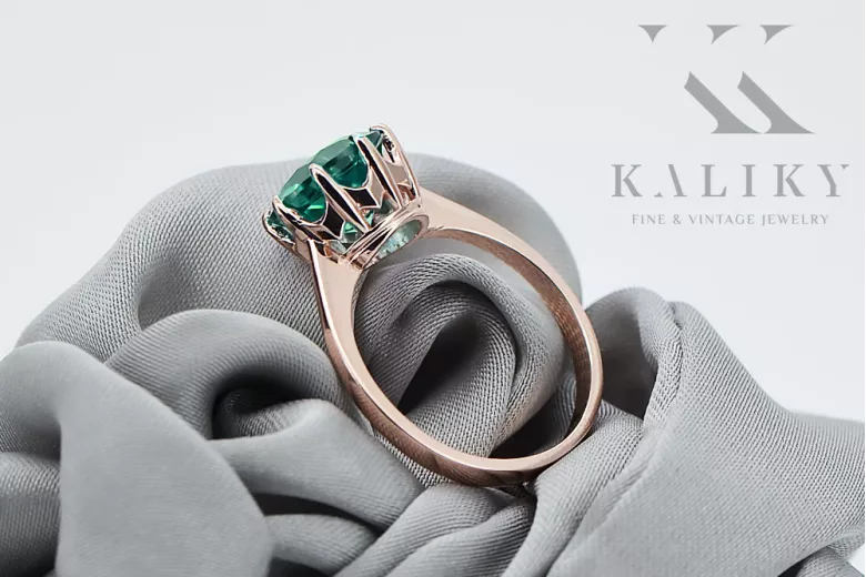 Klasikinis žiedas "Vintage Emerald" originalus 14k rožinio aukso vynas "vrc157r